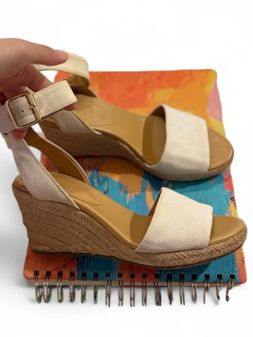 J. Crew Cream Canvas Espadrille Wedge Sandals